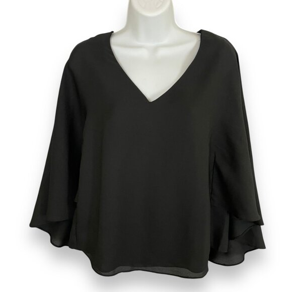 Jealous Tomato Top Capelet Style Blouse Black Women Size Small Flowy V-Neck‎ - Picture 1 of 10